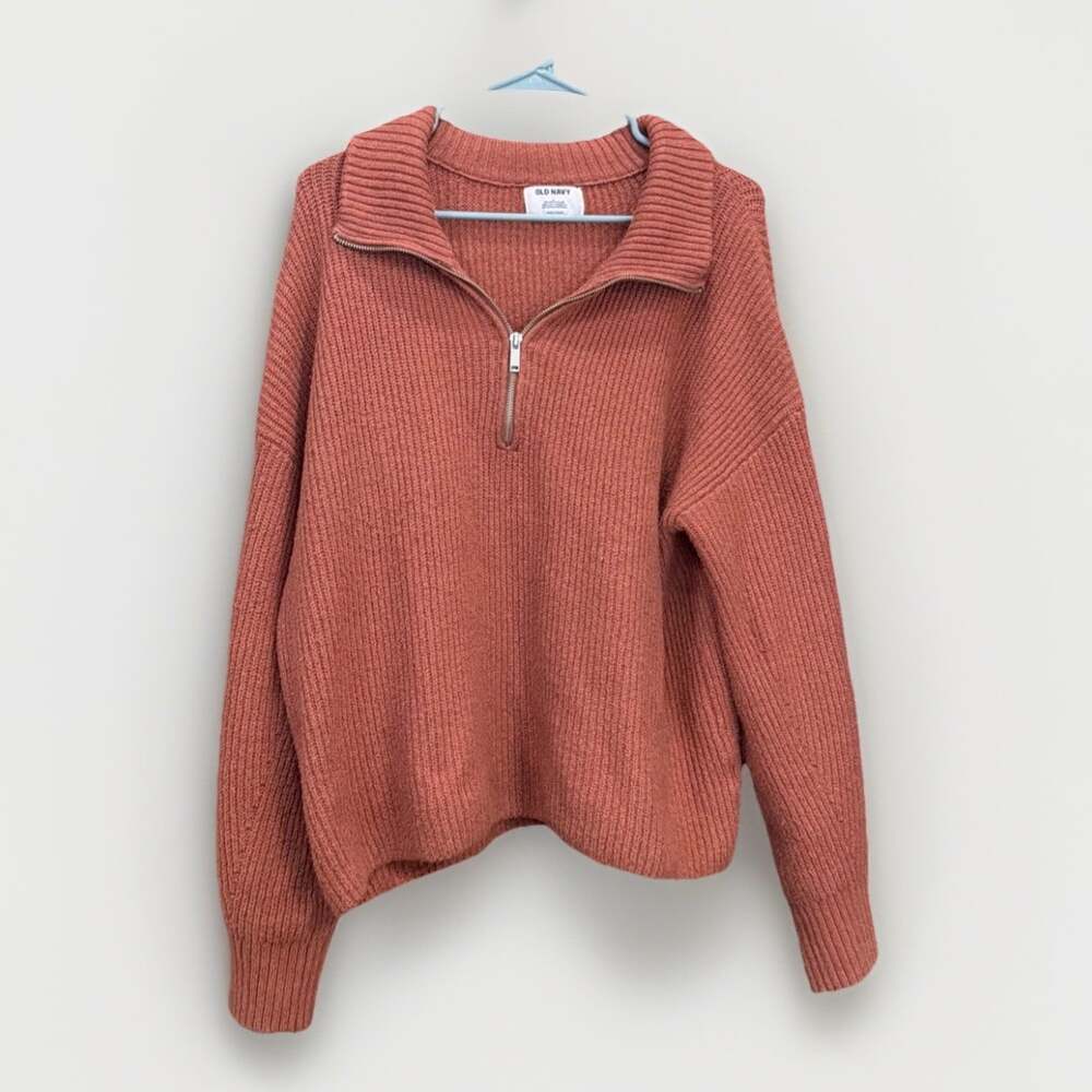 OLD NAVY 1/4 ZIP SWEATER-L Salmon Cabincore Meas In Pics Lagen Core